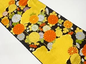 雲に菊模様織出し袋帯